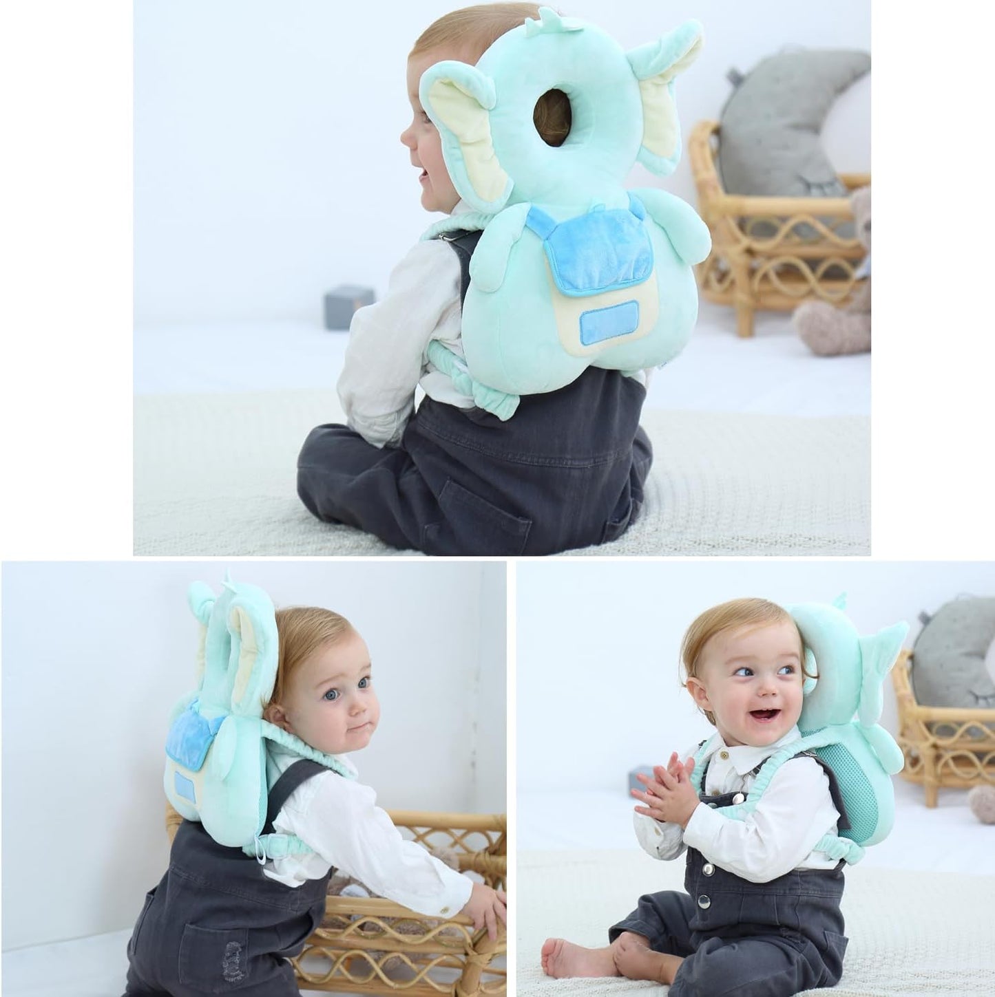 Almohadilla anticaida para bebe azul elefante